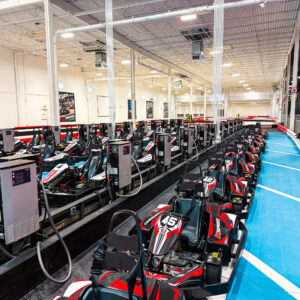 the pits at k1 speed the woodlands with rows of go-karts
