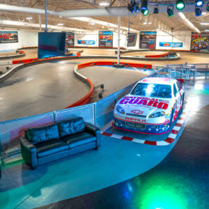 Go-kart track and stock car on display at K1 Speed Arlington
