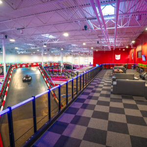 The elevated track and upstairs seating area at K1 Speed Boise