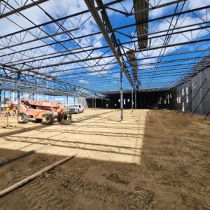 A view of construction vehicles at the site of K1 Speed Thornton.