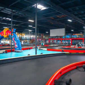 A view of the indoor go karting track at K1 Speed Sacramento.
