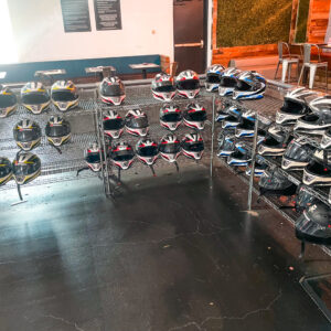 The DOT-approved rental helmets at K1 Speed Dallas.