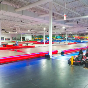 The pit lane and part of the LED lit track at K1 Speed Richmond