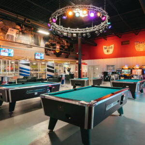 Pool tables and arcade at K1 Speed Boston