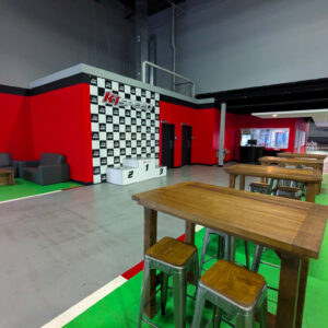 Trackside seating and podium at K1 Speed Mokena.