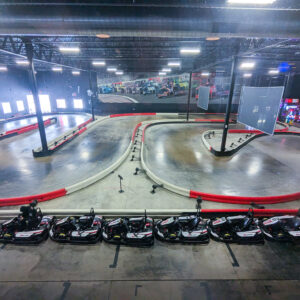 View of the indoor go karting track at K1 Speed Mokena.