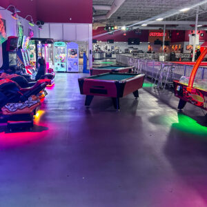 Various arcade offerings at pool tables at K1 Speed Atlanta.