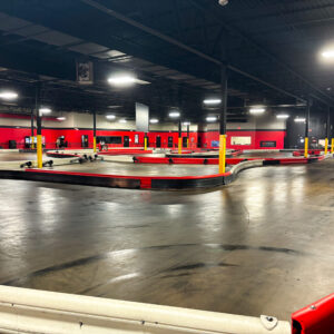 A turn on the indoor go kart track at K1 Speed Manassas.
