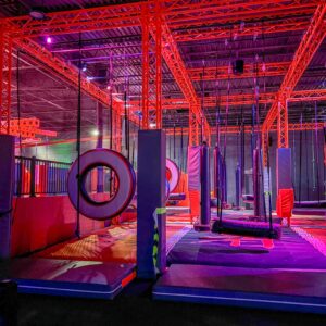 Various obstacles at the ninja course inside of the family entertainment center, K1 Speed Mount Kisco.