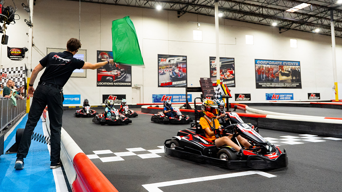 the green flag flies for a league race at k1 speed