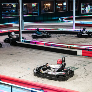 an indoor go-kart race at K1 Speed in Oxford, MI.