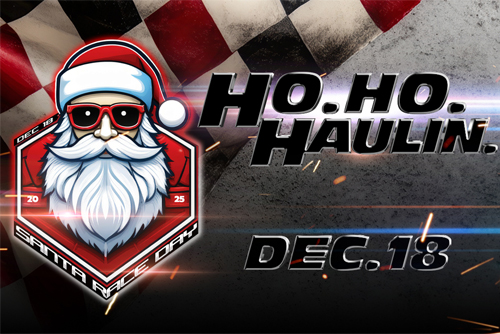 Graphic for Santa Race Day at K1 Speed with text reading "ho. ho. haulin'. dec 18"