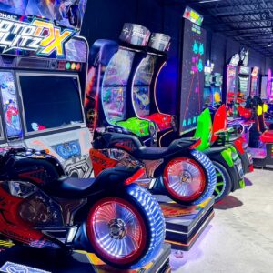 A motorcycle arcade game at K1 Speed Totowa.