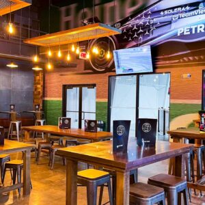 Tables at the Paddock Lounge restaurant at K1 Speed Totowa.