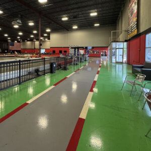 The walkway next to the go-karting track at K1 Speed Memphis.