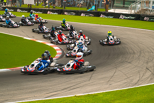 Lots of go-karts racing at K1 Circuit during the K1 Speed E-Karting Championships in 2026